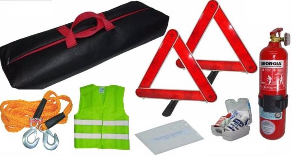 KIT DE SEGURIDAD EN BOLSO (MAT+2 BALIZAS+LING+CHALE+MAN+BOT)