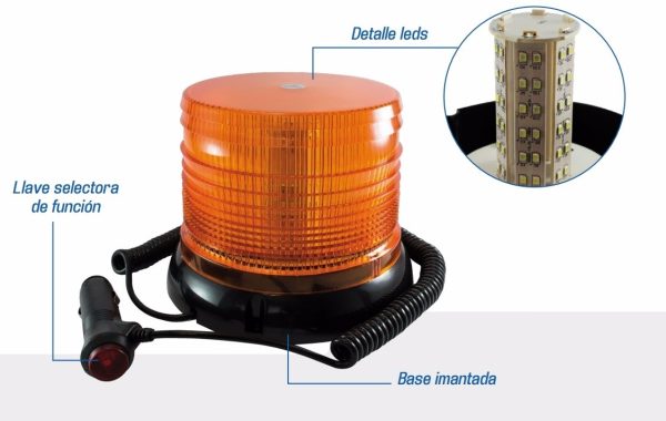 BALIZA DE 72 LED FLASH GIRATORIA 12 Y 24 VOLT