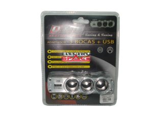 ADAPTADOR DE 3 BOCAS ENCENDEDOR + USB