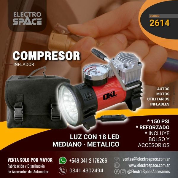 COMPRESOR MEDIANO METALICO REFORZADO CON 18 LEDS + BOLSO - Imagen 2