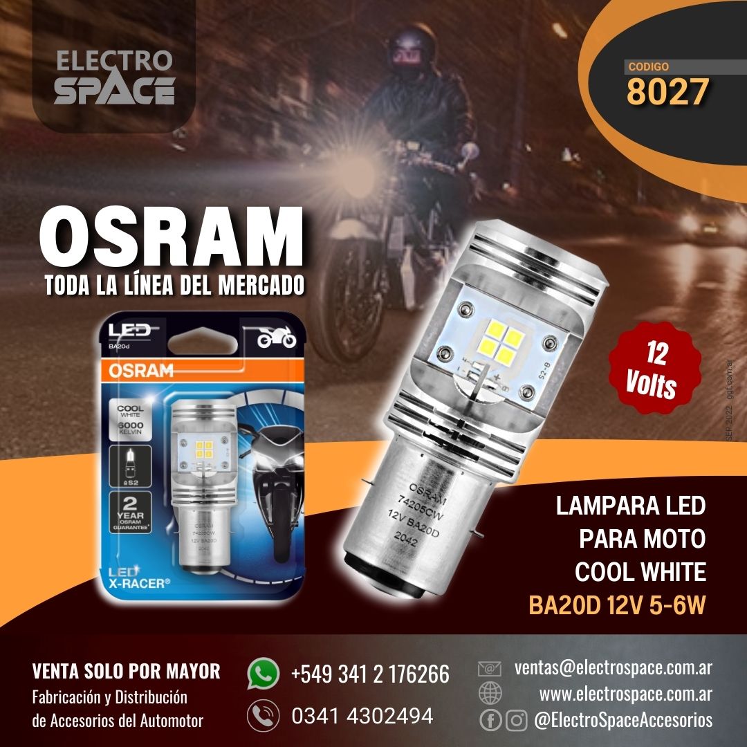 LAMPARA DE LED PARA MOTO OSRAM COOL WHITE BA20D 12V 5/6W – ELECTRO SPACE
